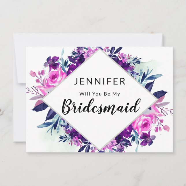Placa de Proposta Floral Violet Bridesmaid Encanta (Frente)
