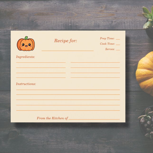 Placa de recebimento de Chá de panela de abóbora b (Cute Pumpkin Recipe Card)