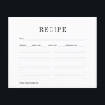 Placa de receita branca e preto simples<br><div class="desc">Placa de recebimento branca e preto simples. Apresenta texto preto e cinza em branco com linhas de escrevendo de cinza. Título, serve, tempo de preparação, tempo de cozinhar, temperatura e cozinha dos espaços. Todo texto, fontes e cores são personalizáveis. Convidamo-lo a visitar a nossa loja Zazzle, GJ Design Co, para...</div>