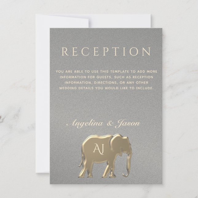 Placa de Recepção de casamento de elefante Dourada (Frente)