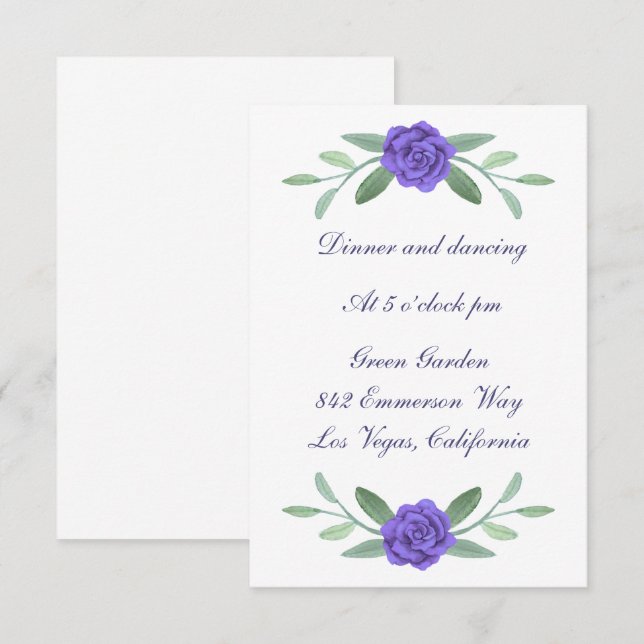 Placa de Recepção de casamento Floral Azul Roxo (Frente/Verso)