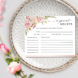 Placa de recepção do Chá de panela Floral, cor-de-<br><div class="desc">Cartão de receita de Chá de panela elegante, com belos elementos cor-de-rosa, cor-de-rosa pincelado e spray de cor-de-água creme com elementos de rosa ouro. Detalhes da caligrafia escrita à mão moderna. Capacidade de personalizar seções de texto conforme desejar. Parte de nossa coleção "Chá de panela Floral/Brunch, cor-de-rosa, Rosa Dourado/Brunch" com...</div>
