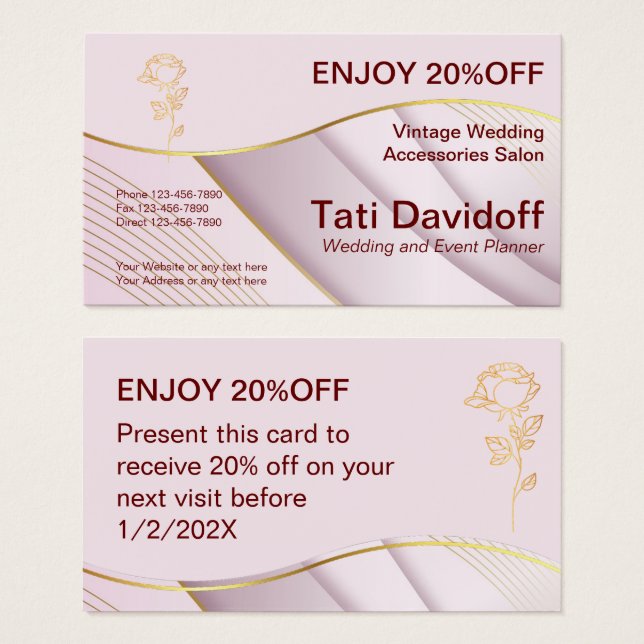 Placa de referência Dourada cor-de-rosa design Sua (Frente & Verso)