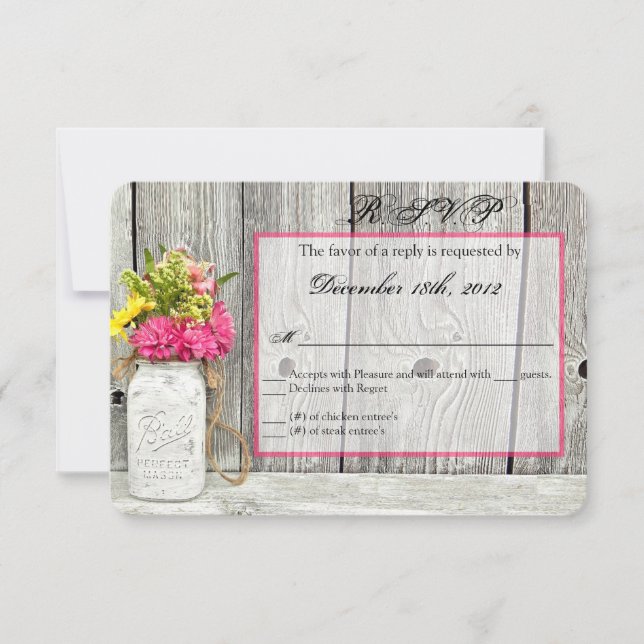 Placa de resposta 3x5 R.S.V.P. Mason Jar com flore (Frente)