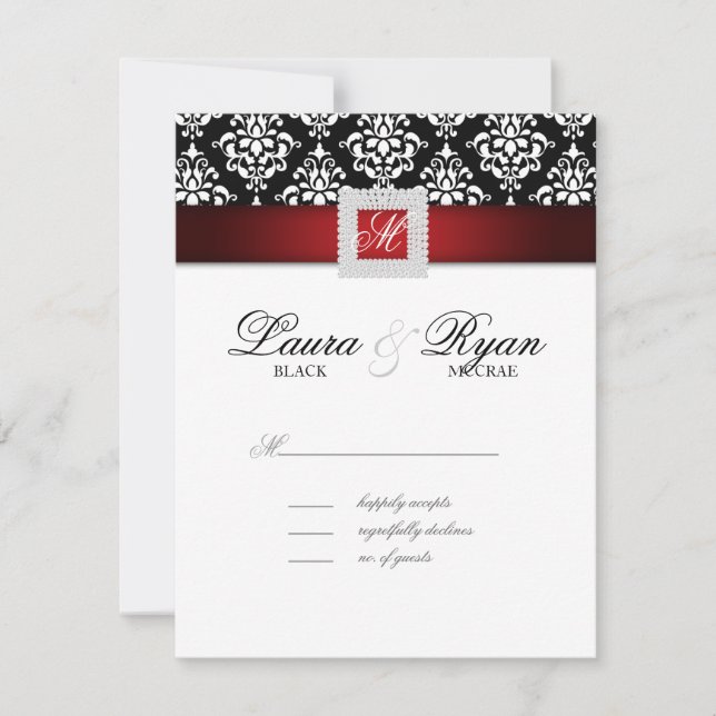 Placa de Resposta de Casamento RSVP Branca de Joia (Frente)