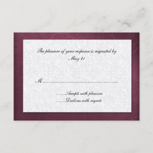 Placa de Resposta do Casamento tema damasco Maroon