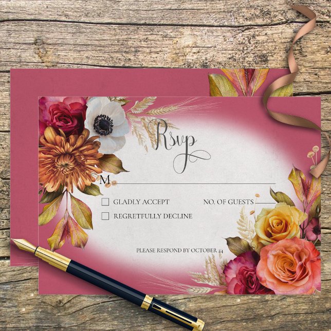 Placa de Resposta Floral Vintage Rust & Fuchsia (Criador carregado)