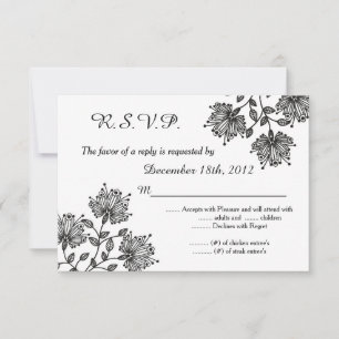 Placa de resposta R.S.V.P. 3.5x5 Floral Branco e P