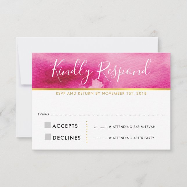 PLACA DE RESPOSTA RSVP, bonito cor-de-água rosa (Frente)