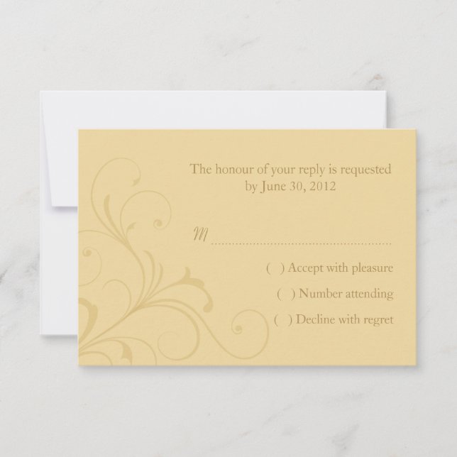 Placa de Resposta RSVP de Casamento Amarelo ouro (Frente)