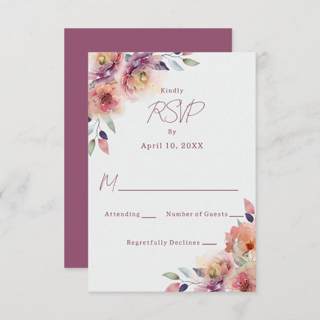 Placa de Resposta RSVP de Casamento de Flores Rosa (Frente/Verso)