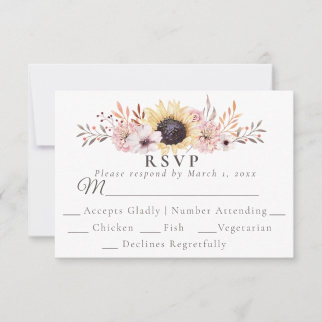 Placa de Resposta RSVP de Casamento de Girassóis (Frente)
