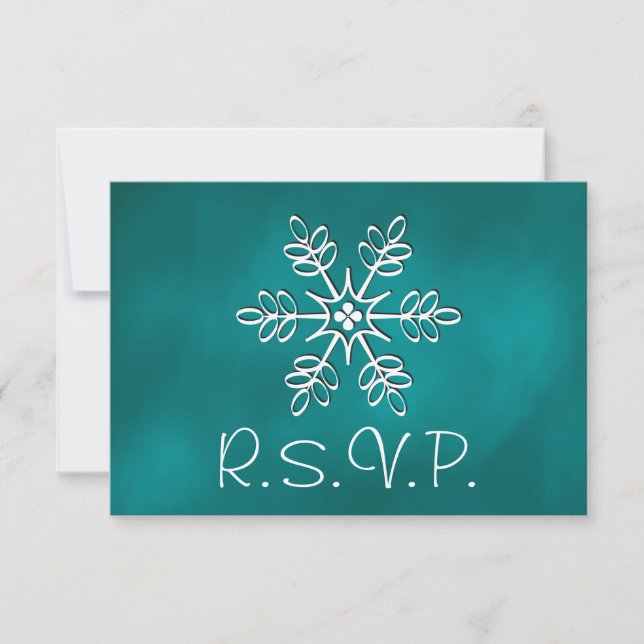Placa de Resposta RSVP de Casamento de Neve Teal S (Frente)