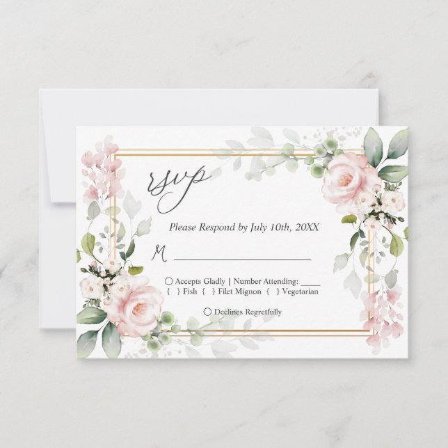 Placa de Resposta RSVP de Casamento de Roses Rosa (Frente)