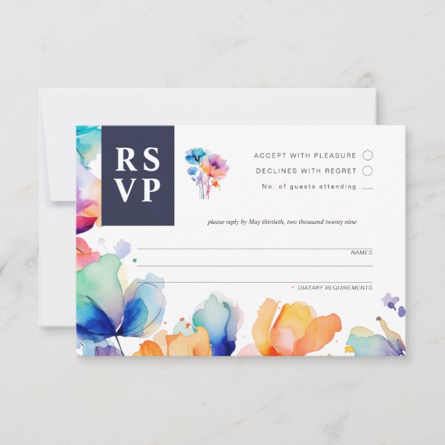 Placa de Resposta RSVP de Casamento de Watercolor  (Frente)