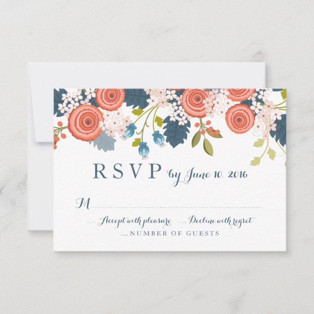 Placa de Resposta RSVP de Casamento Floral de Jard (Frente)