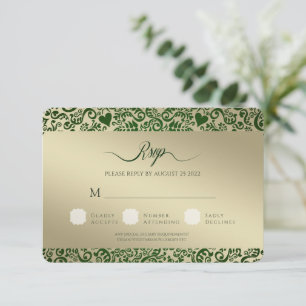 Placa de resposta RSVP de Casamento tema damasco V