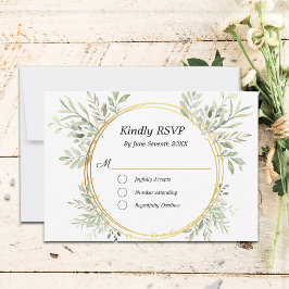 Placa de resposta RSVP de quadro Dourado Eucalyptu