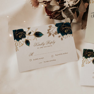 Placa de Resposta RSVP de Rosas Dourados E Verdes