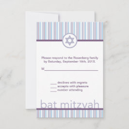 Placa de resposta RSVP de stripes roxas Bat Mitzva