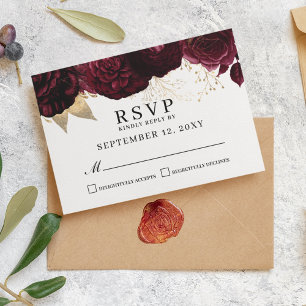 Placa de resposta RSVP Dourada Floral Elegante Bur