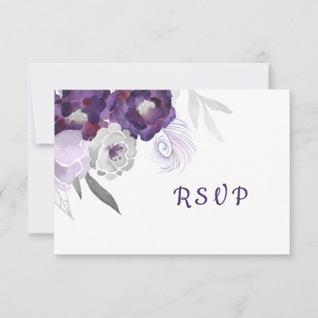 Placa de resposta RSVP Floral Purple + opções de e (Frente)