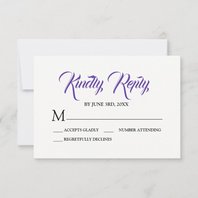 Placa de resposta RSVP Floral Roxo Branco (Frente)