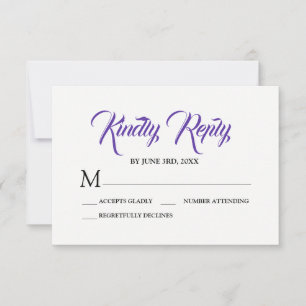 Placa de resposta RSVP Floral Roxo Branco