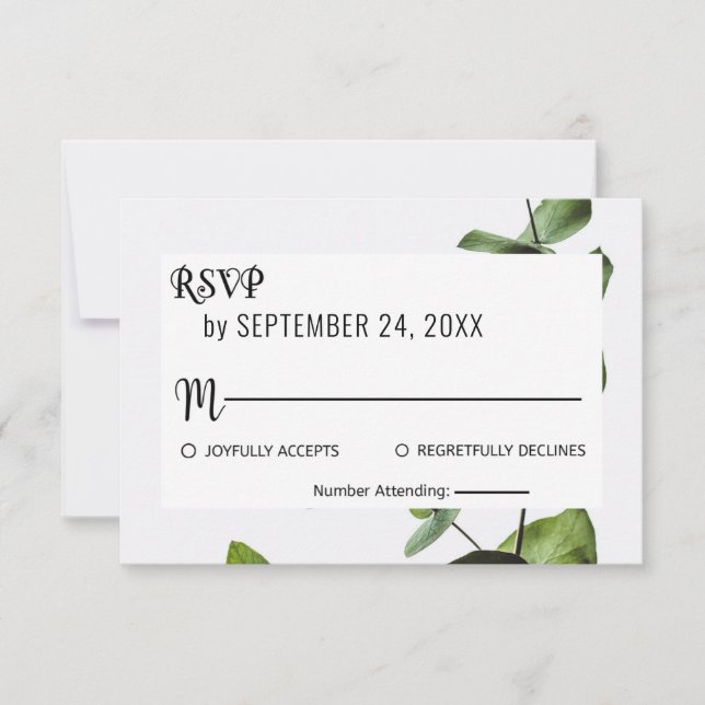 Placa de resposta RSVP floral verde Emerald (Frente)