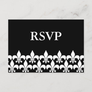 Placa de resposta RSVP Preta e Branca Fleur de Lis
