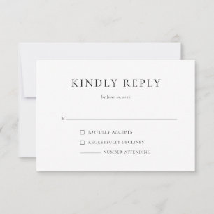 Placa de resposta RSVP preto e branco moderno