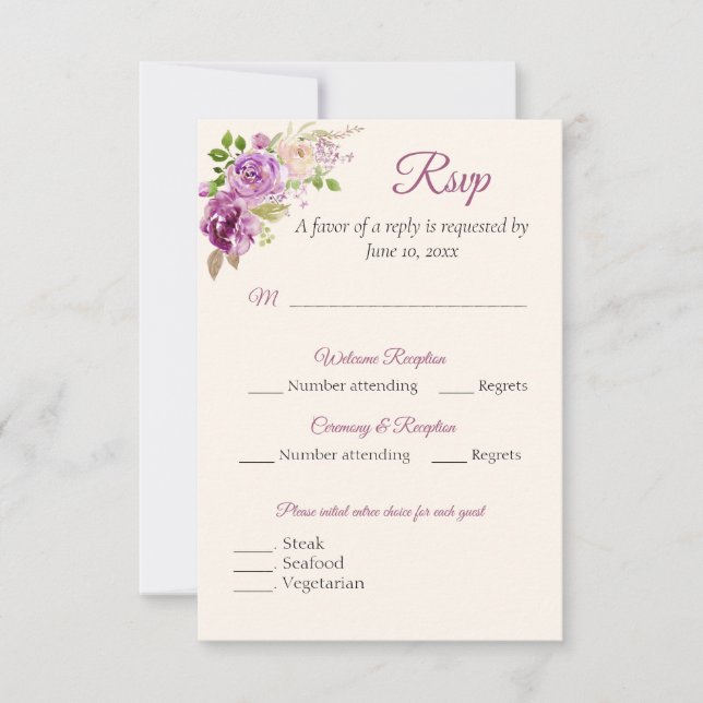 Placa de resposta RSVP Rosa Lilac (Frente)