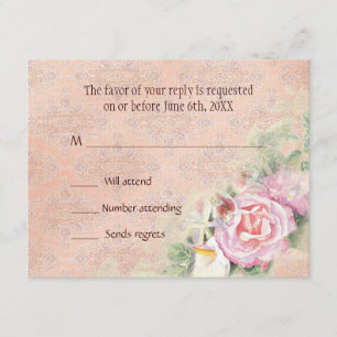 Placa de resposta RSVP - Rosas de Pastel e Lírios 