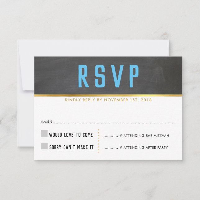 PLACA DE RESPOSTA RSVP — Smart bold chalkboard blu (Frente)