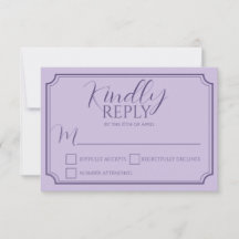 Placa de Resposta Wding de Script Lilac Elegante
