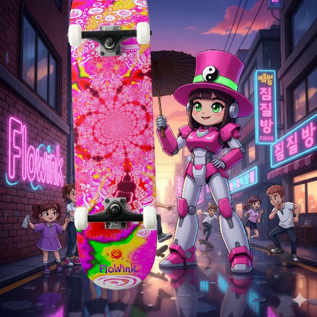 Placa de skate de Abstrato espiral, rosa-branca, e (Criador carregado)