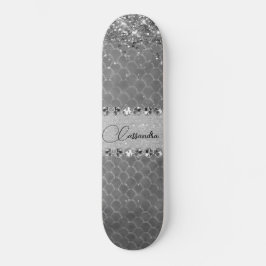 Placa de skate Glam Silver Gliter Diamond Bling