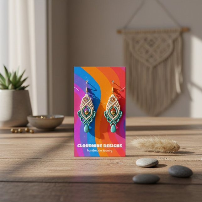 Placa de vídeo de colar de colar do arco-íris (Rainbow Wave Hand-drawn Earring Necklace Jewelry Display Card
)