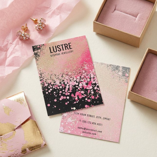 Placa de vídeo de joalharia de luxo brilhante rosa (Pink Glitter Luxury Jewellery Display Card.)