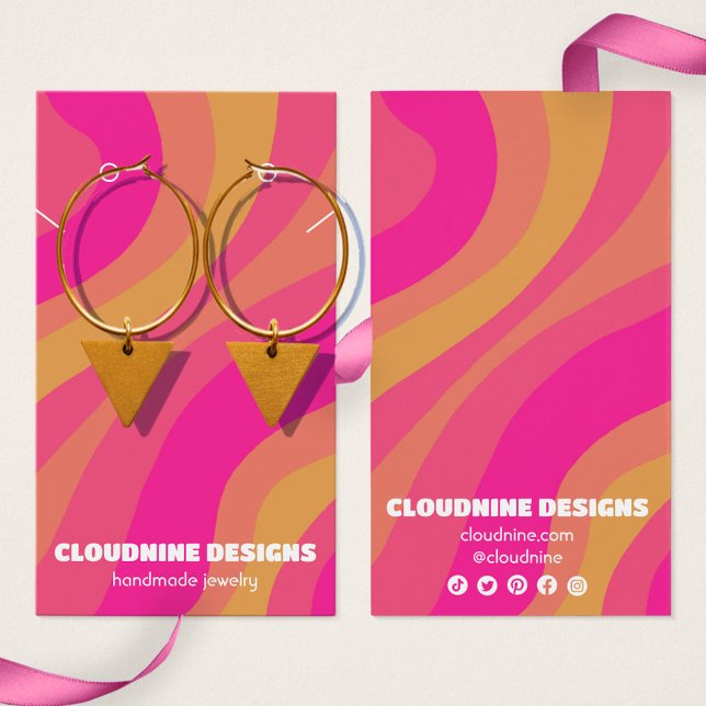 Placa de vídeo de joalharia do colar de onda retrô (Pink Yellow Retro Wave Earring Necklace Jewelry Display Card
)
