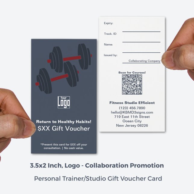 Placa de Voucher com Promo de Oferta de Malhação B (3.5x2 Inch, Portrait Format, Minimal Grey White Fitness Promo Gift Voucher Card)