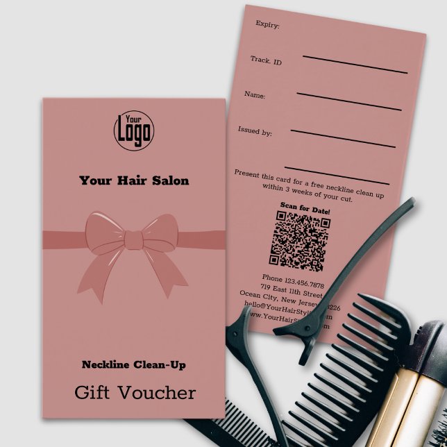 Placa de Voucher de Limpeza de Linha de Pescoço Ro (Simple Pink Neckline Clean-Up Voucher Card, Ribbon)