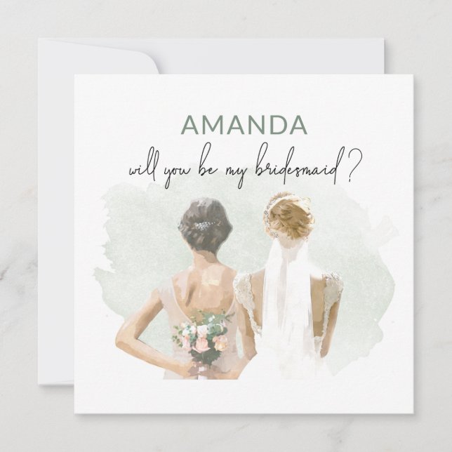 Placa de Watercolor Verde de Proposta Bridesmaid (Frente)