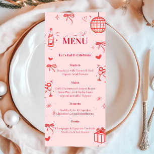 Placa do menu de Festa de aniversário rosa   Saúde