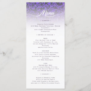 Placa do menu do Casamento tema damasco roxo Elega