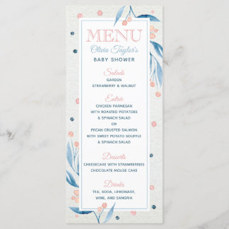 Placa do menu do chá de fraldas, azul, rosa-claro