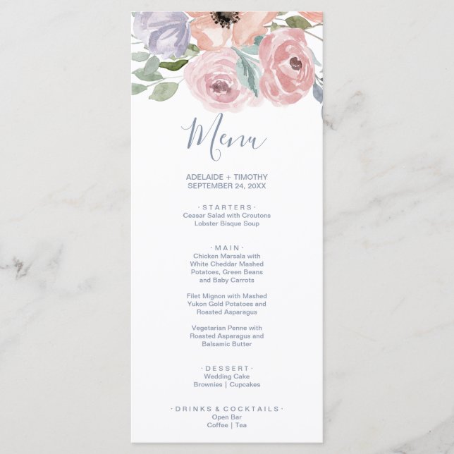 Placa do menu Janto Dusty Rosa Florals (Frente)