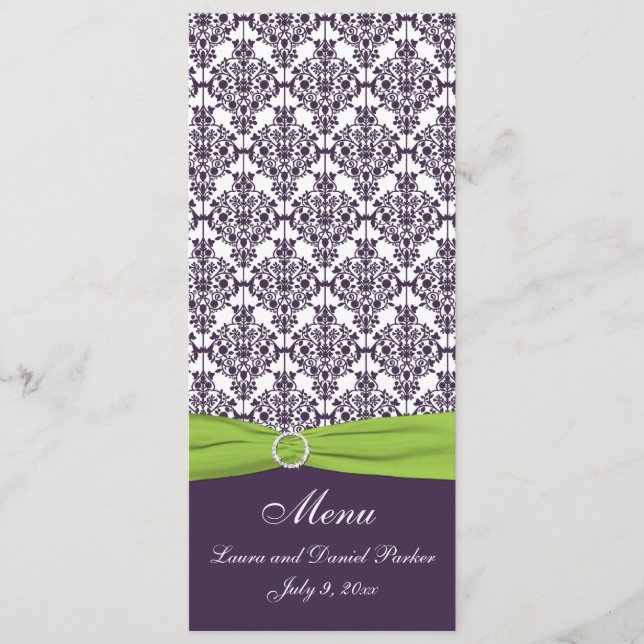 Placa do menu limão e Casamento tema damasco roxo (Frente)