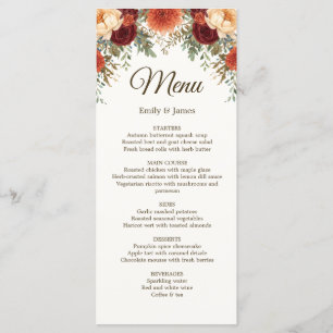 Placa do menu Rustic Casamento outono   Rosas de B