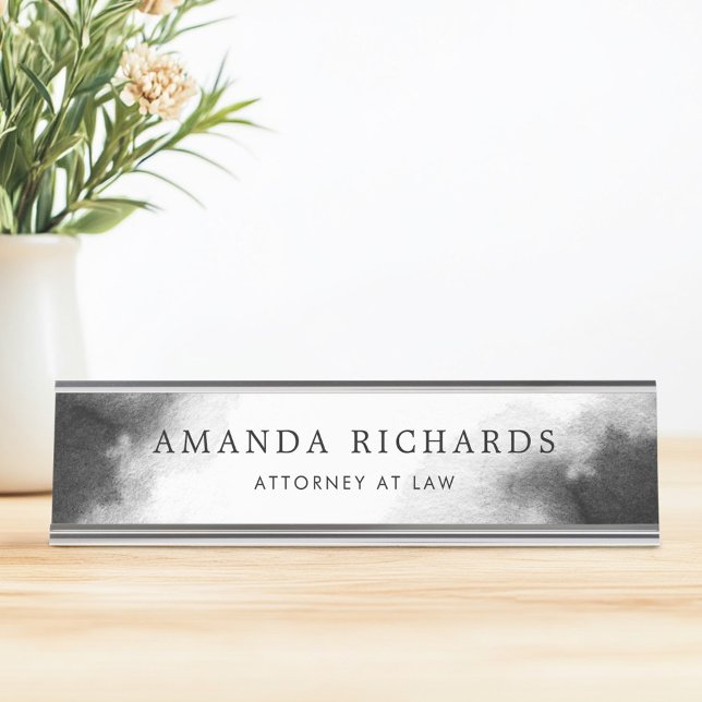 Placa do nome da mesa de aquarela de cinzas pretas (Black and dark gray watercolor desk name plate
)